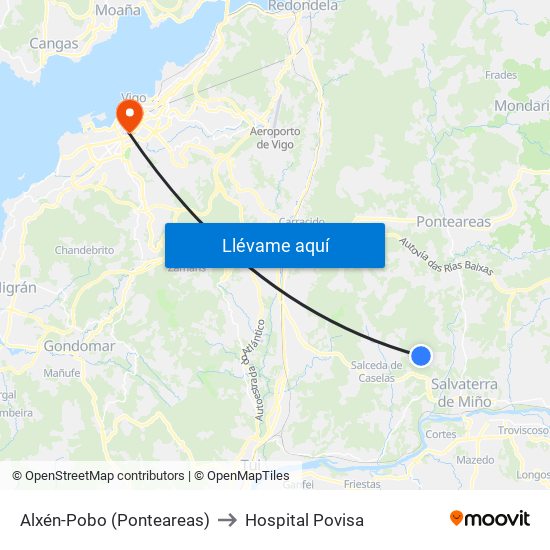 Alxén-Pobo (Ponteareas) to Hospital Povisa map