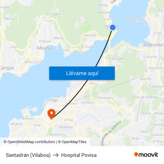 Santadrán (Vilaboa) to Hospital Povisa map
