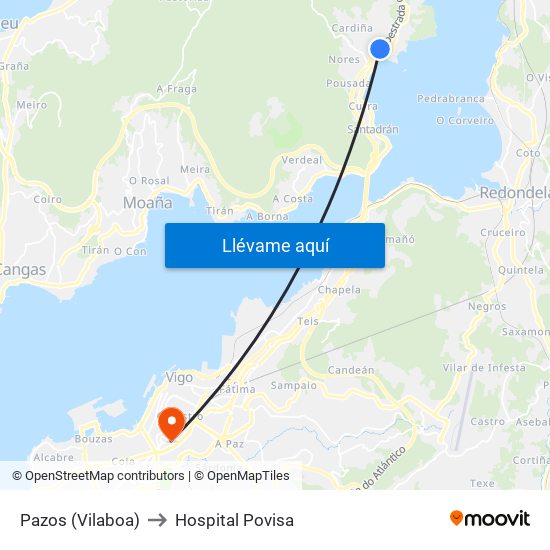 Pazos (Vilaboa) to Hospital Povisa map