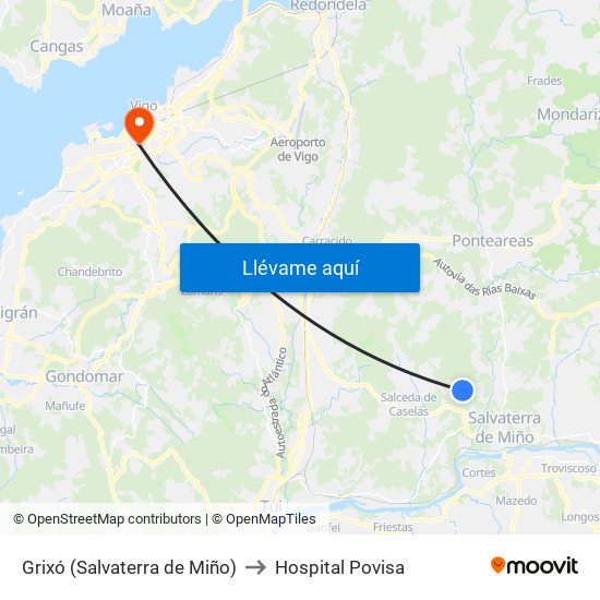 Grixó (Salvaterra de Miño) to Hospital Povisa map