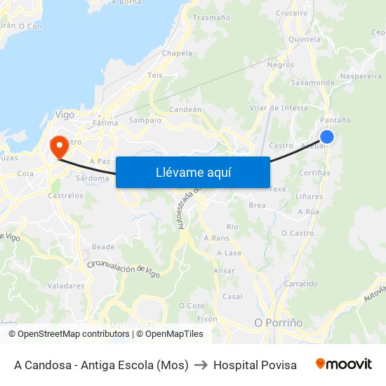 A Candosa - Antiga Escola (Mos) to Hospital Povisa map
