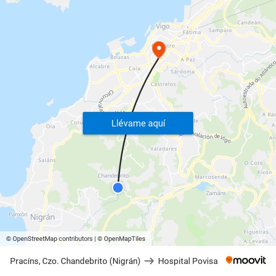 Pracíns, Czo. Chandebrito (Nigrán) to Hospital Povisa map