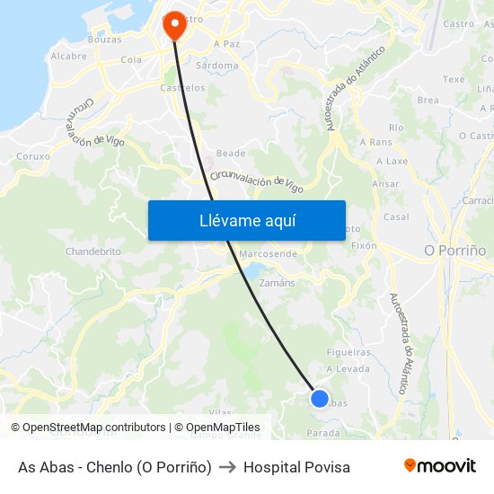 As Abas - Chenlo (O Porriño) to Hospital Povisa map