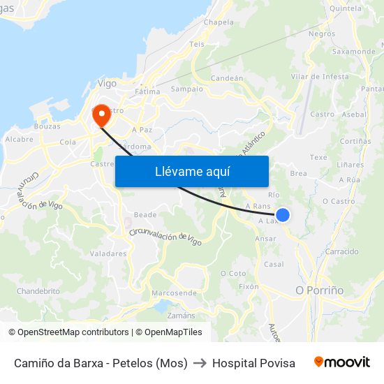 Camiño da Barxa - Petelos (Mos) to Hospital Povisa map