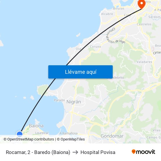 Rocamar, 2 - Baredo (Baiona) to Hospital Povisa map