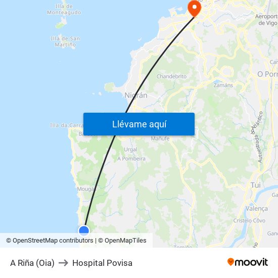 A Riña (Oia) to Hospital Povisa map