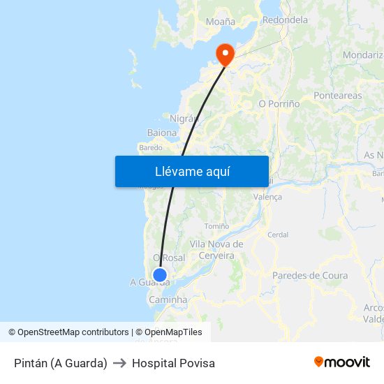 Pintán (A Guarda) to Hospital Povisa map