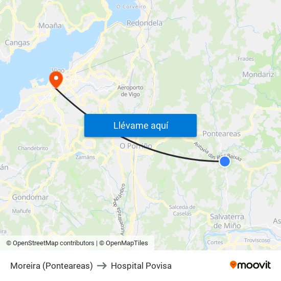 Moreira (Ponteareas) to Hospital Povisa map