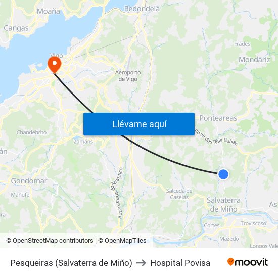 Pesqueiras (Salvaterra de Miño) to Hospital Povisa map