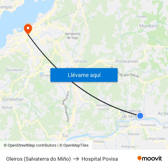 Oleiros (Salvaterra do Miño) to Hospital Povisa map