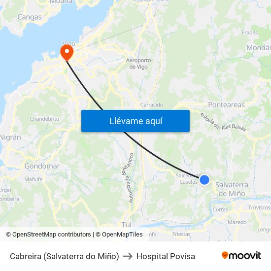 Cabreira (Salvaterra do Miño) to Hospital Povisa map