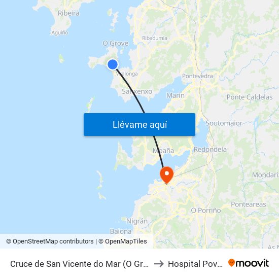Cruce de San Vicente do Mar (O Grove) to Hospital Povisa map
