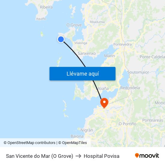 San Vicente do Mar (O Grove) to Hospital Povisa map