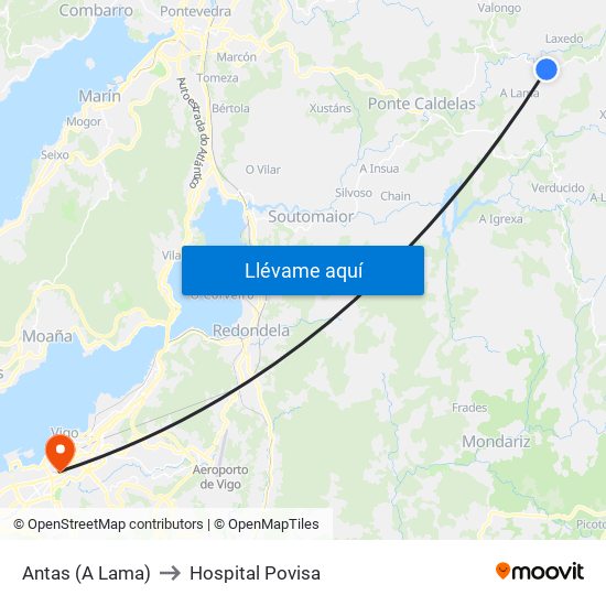 Antas (A Lama) to Hospital Povisa map