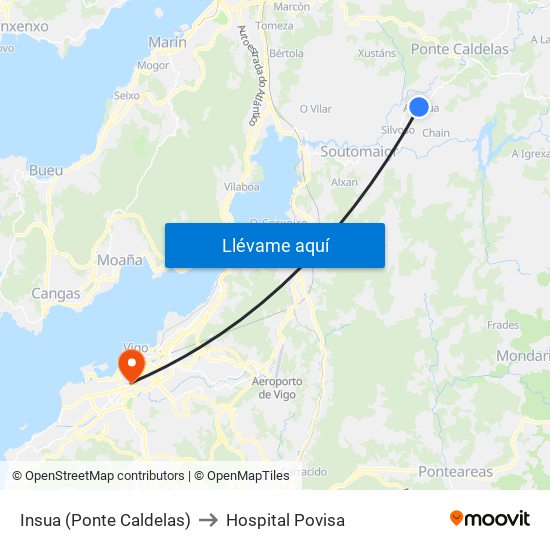 Insua (Ponte Caldelas) to Hospital Povisa map