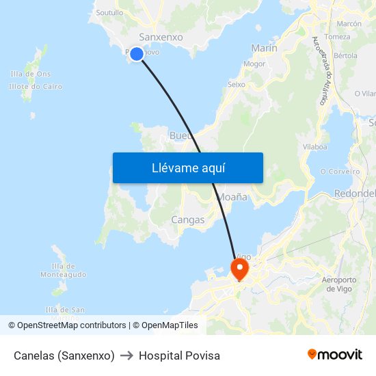 Canelas (Sanxenxo) to Hospital Povisa map