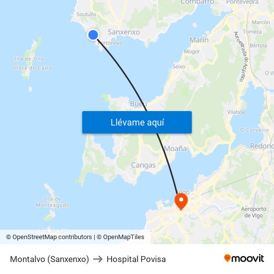 Montalvo (Sanxenxo) to Hospital Povisa map