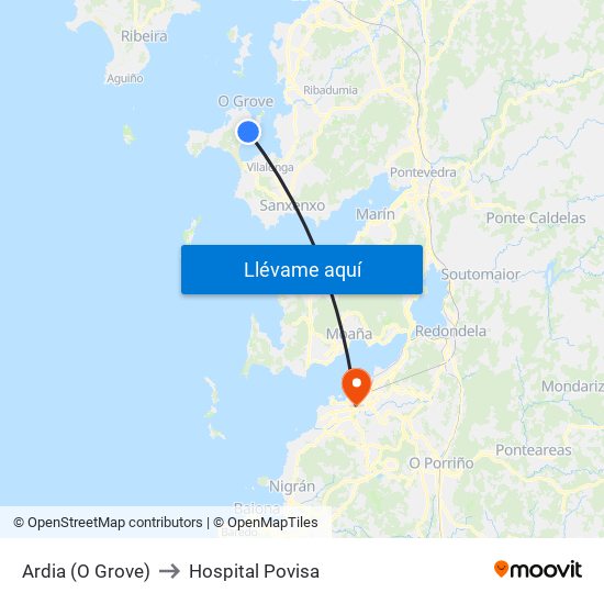 Ardia (O Grove) to Hospital Povisa map