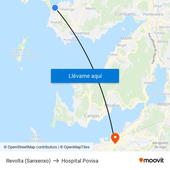 Revolta (Sanxenxo) to Hospital Povisa map