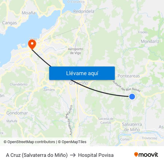 A Cruz (Salvaterra do Miño) to Hospital Povisa map