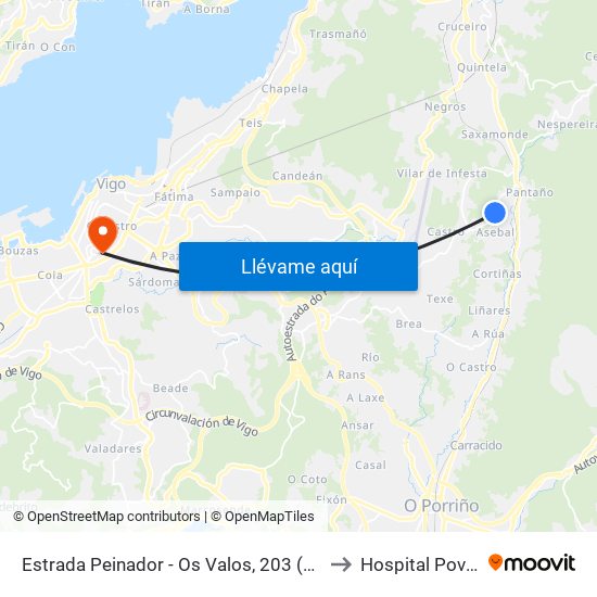 Estrada Peinador - Os Valos, 203 (Mos) to Hospital Povisa map