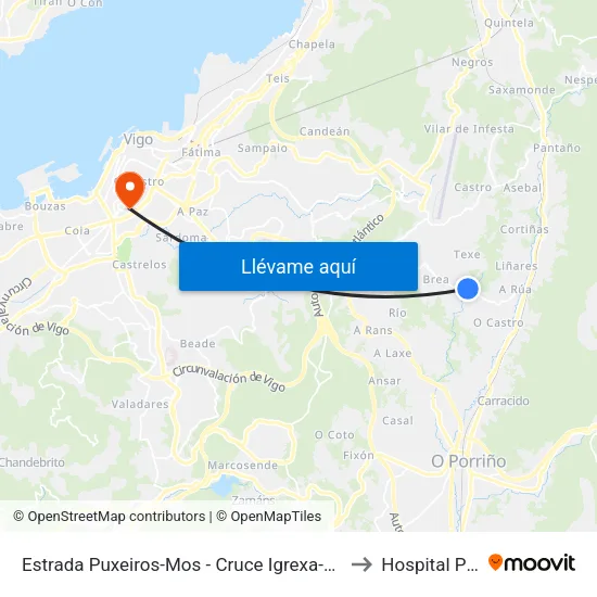 Estrada Puxeiros-Mos - Cruce Igrexa-Torroso (Mos) to Hospital Povisa map