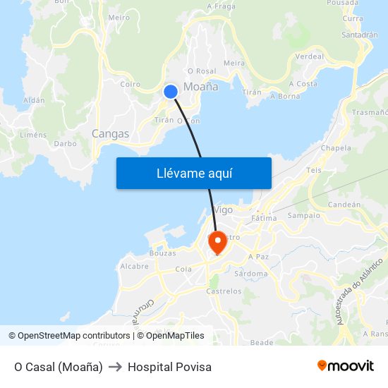 O Casal (Moaña) to Hospital Povisa map