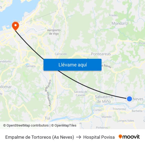 Empalme de Tortoreos (As Neves) to Hospital Povisa map