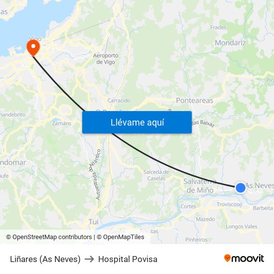 Liñares (As Neves) to Hospital Povisa map