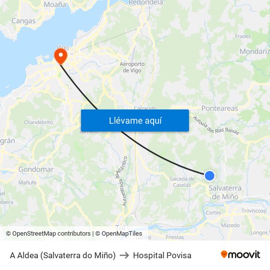 A Aldea (Salvaterra do Miño) to Hospital Povisa map