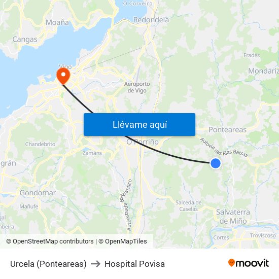 Urcela (Ponteareas) to Hospital Povisa map