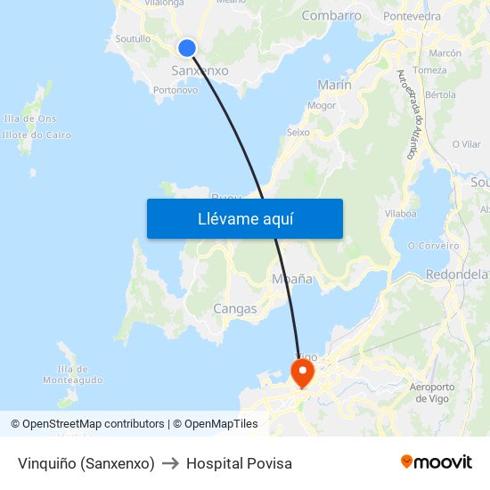 Vinquiño (Sanxenxo) to Hospital Povisa map