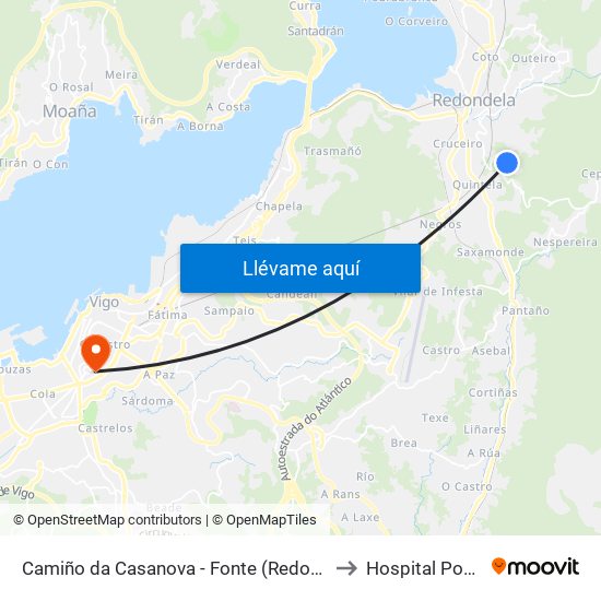 Camiño da Casanova - Fonte (Redondela) to Hospital Povisa map