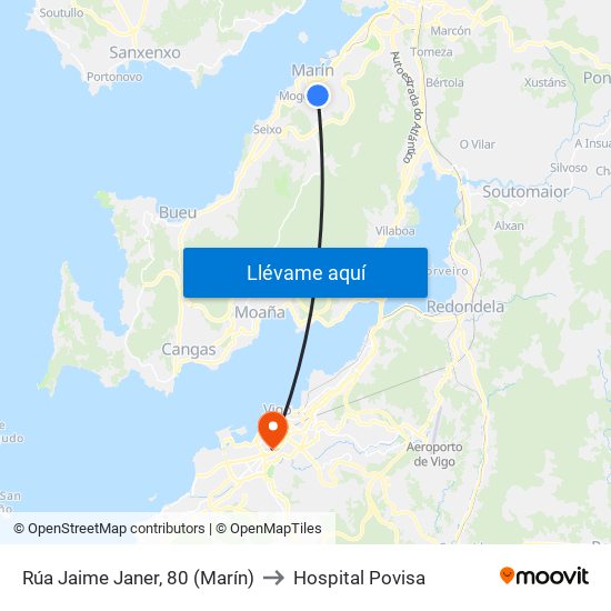 Rúa Jaime Janer, 80 (Marín) to Hospital Povisa map