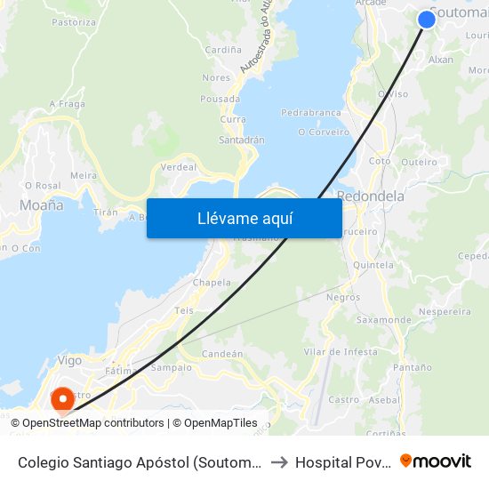 Colegio Santiago Apóstol (Soutomaior) to Hospital Povisa map