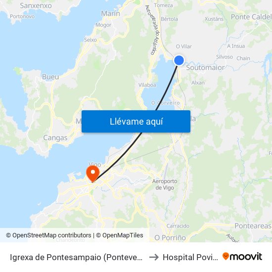 Igrexa de Pontesampaio (Pontevedra) to Hospital Povisa map