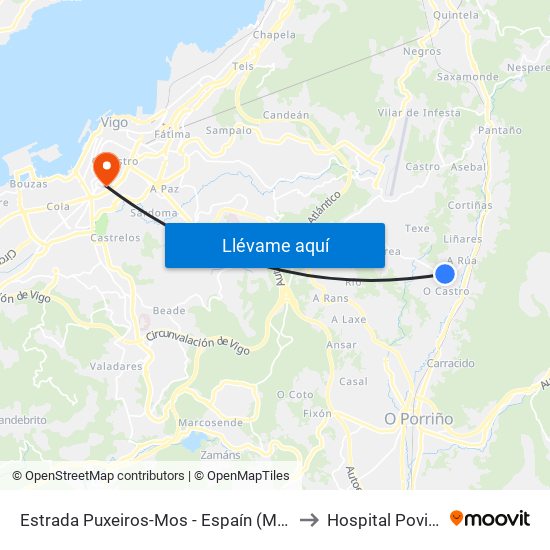 Estrada Puxeiros-Mos - Espaín (Mos) to Hospital Povisa map