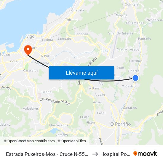 Estrada Puxeiros-Mos - Cruce N-550 (Mos) to Hospital Povisa map