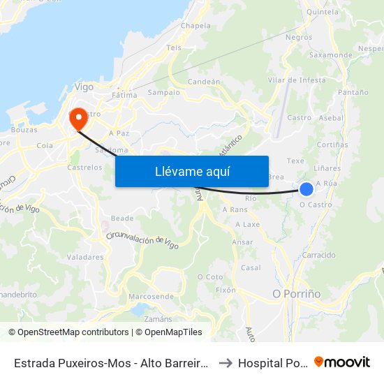 Estrada Puxeiros-Mos - Alto Barreiros (Mos) to Hospital Povisa map