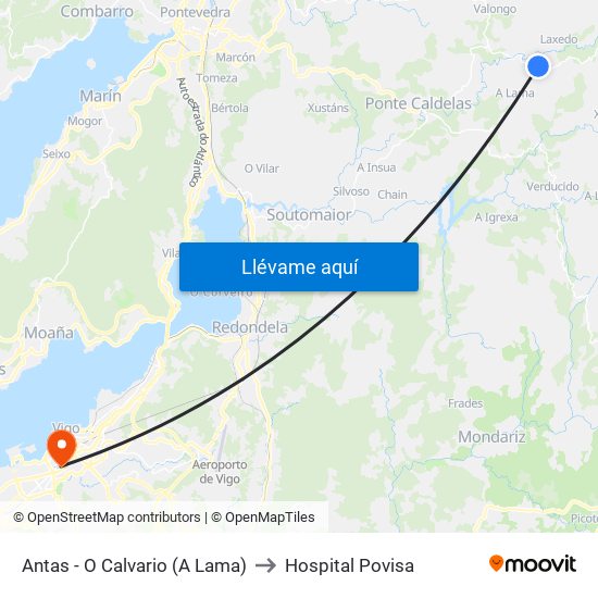 Antas - O Calvario (A Lama) to Hospital Povisa map