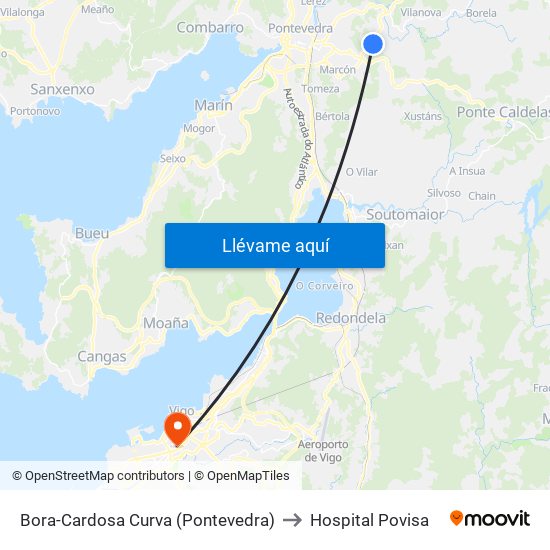 Bora-Cardosa Curva (Pontevedra) to Hospital Povisa map