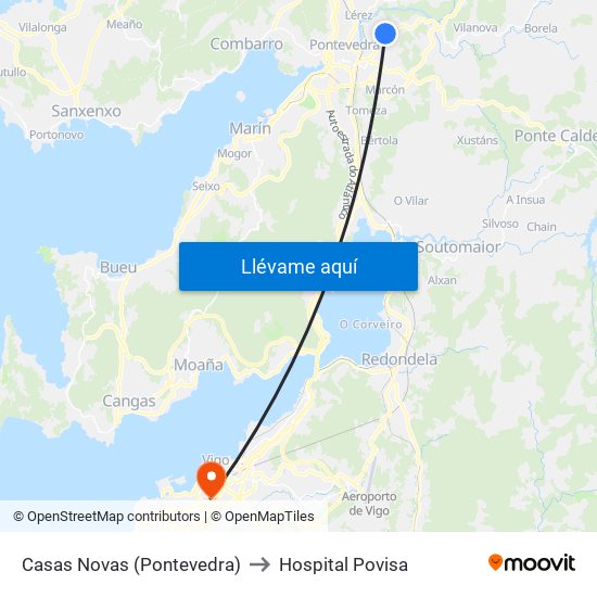 Casas Novas (Pontevedra) to Hospital Povisa map