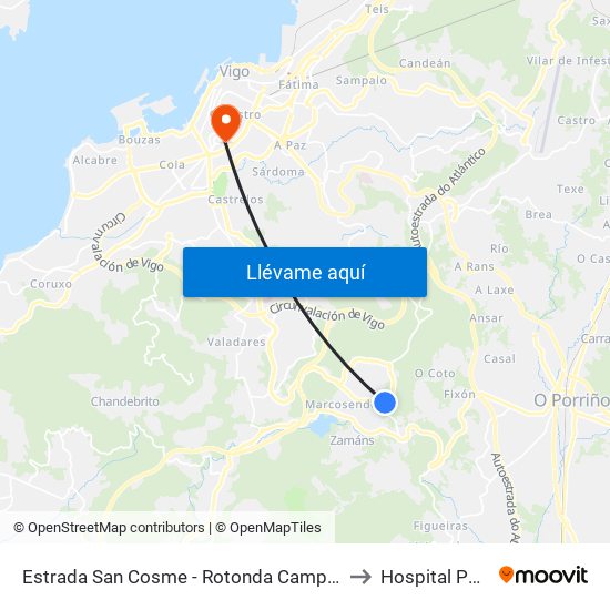Estrada San Cosme - Rotonda Campus (Vigo) to Hospital Povisa map