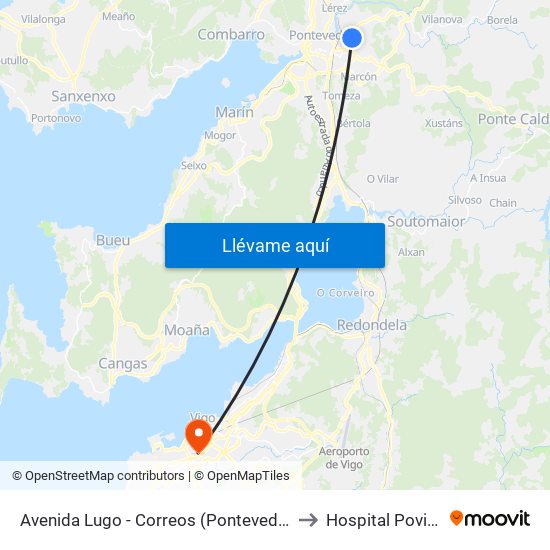Avenida Lugo - Correos (Pontevedra) to Hospital Povisa map
