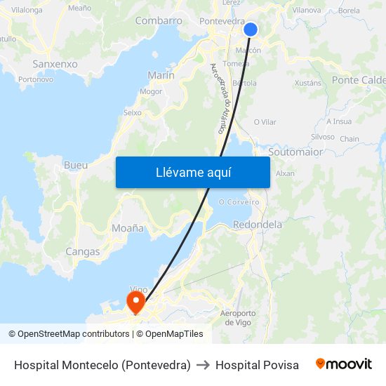 Hospital Montecelo (Pontevedra) to Hospital Povisa map