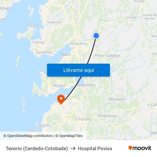 Tenorio (Cerdedo-Cotobade) to Hospital Povisa map