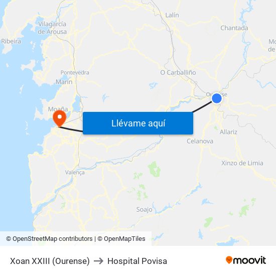 Xoan XXIII (Ourense) to Hospital Povisa map