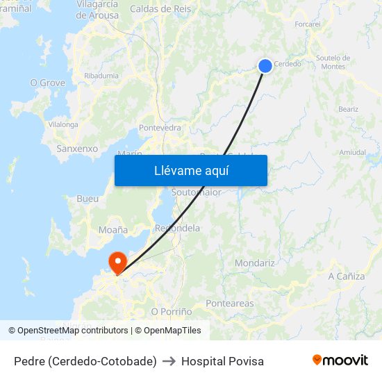 Pedre (Cerdedo-Cotobade) to Hospital Povisa map