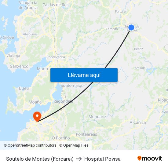 Soutelo de Montes (Forcarei) to Hospital Povisa map