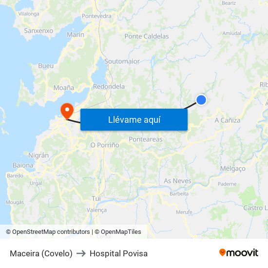 Maceira (Covelo) to Hospital Povisa map